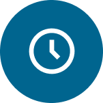 Imatge decorativa tècnica: pictograma d'horari que inclou un rellotge marcant les 12.20 en color blanc, sobre un cercle de color blau marí.